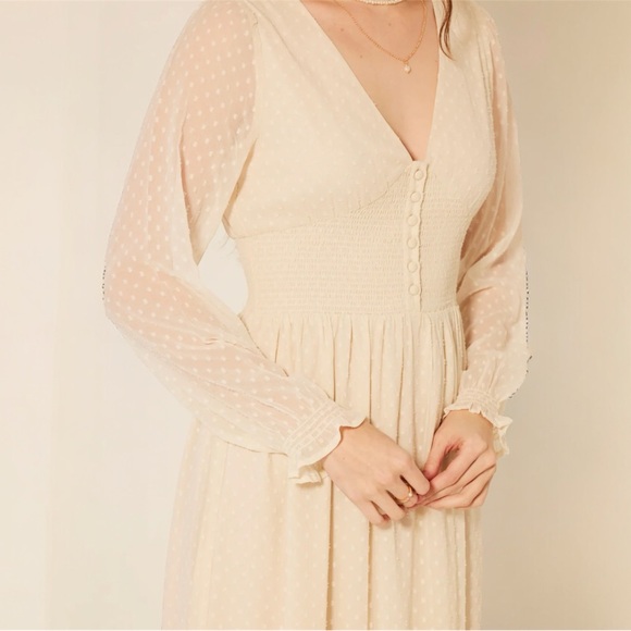 Patrons of Peace Dresses & Skirts - Patrons of Peace Altura Boho Maxi Dress Cream V-Neck Sheer Sleeve Medium